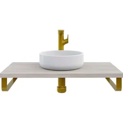 T-Bath Plan de toilette 91x49x3 cm hydrofuge placage frêne naturel avec supports or