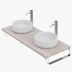 T-Bath Plan de toilette 121x49x3 cm hydrofuge placage frêne naturel avec supports chromés