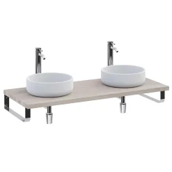 T-Bath Plan de toilette 121x49x3 cm hydrofuge placage frêne naturel avec supports chromés