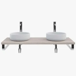 T-Bath Plan de toilette 121x49x3 cm hydrofuge placage frêne naturel avec supports chromés