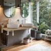 T-Bath Plan de toilette 121x49x3 cm hydrofuge placage orme naturel avec supports blancs* Plan De Travail Salle De Bains
