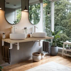 T-Bath Plan de toilette 121x49x3 cm hydrofuge placage orme naturel avec supports blancs* Plan De Travail Salle De Bains
