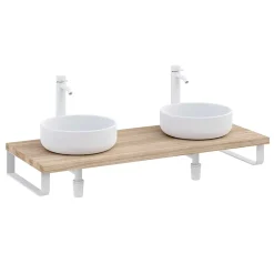 T-Bath Plan de toilette 121x49x3 cm hydrofuge placage orme naturel avec supports blancs* Plan De Travail Salle De Bains