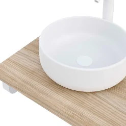 T-Bath Plan de toilette 121x49x3 cm hydrofuge placage orme naturel avec supports blancs* Plan De Travail Salle De Bains