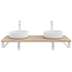 T-Bath Plan de toilette 121x49x3 cm hydrofuge placage orme naturel avec supports blancs* Plan De Travail Salle De Bains