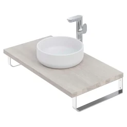 T-Bath Plan de toilette 91x49x3 cm hydrofuge placage frêne naturel avec supports chromés* Plan De Travail Salle De Bains
