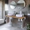 T-Bath Plan de toilette 121x49x3 cm hydrofuge placage chêne naturel avec supports blancs