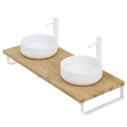 T-Bath Plan de toilette 121x49x3 cm hydrofuge placage chêne naturel avec supports blancs