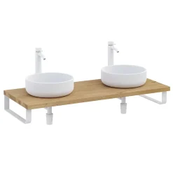 T-Bath Plan de toilette 121x49x3 cm hydrofuge placage chêne naturel avec supports blancs