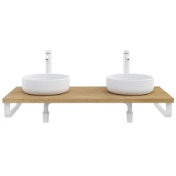 T-Bath Plan de toilette 121x49x3 cm hydrofuge placage chêne naturel avec supports blancs
