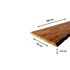 Wood&Sens Plan de travail Acacia massif bord naturel huilé L.250 X P.65 cm, Ep.36 mm