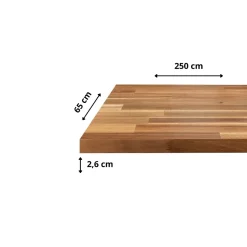 Wood&Sens Plan de travail Acacia massif huilé lamellé collé L.250 x P.65 cm, Ep.26 mm* Plan De Travail Buanderie