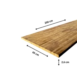 Wood&Sens Plan de travail bois massif Teck lamellé abouté L.250 x P.65 cm, Ep.26 mm* Plan De Travail Buanderie