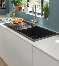 GoodHome Plan de travail compact 1 face blanc / 1 face aspect pierre Nepeta L.300 x l.62 x Ép.1,2 cm