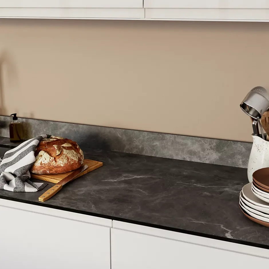 GoodHome Plan de travail compact aspect marbre gris Nepeta L.300 x l.62 x Ép.1,2 cm