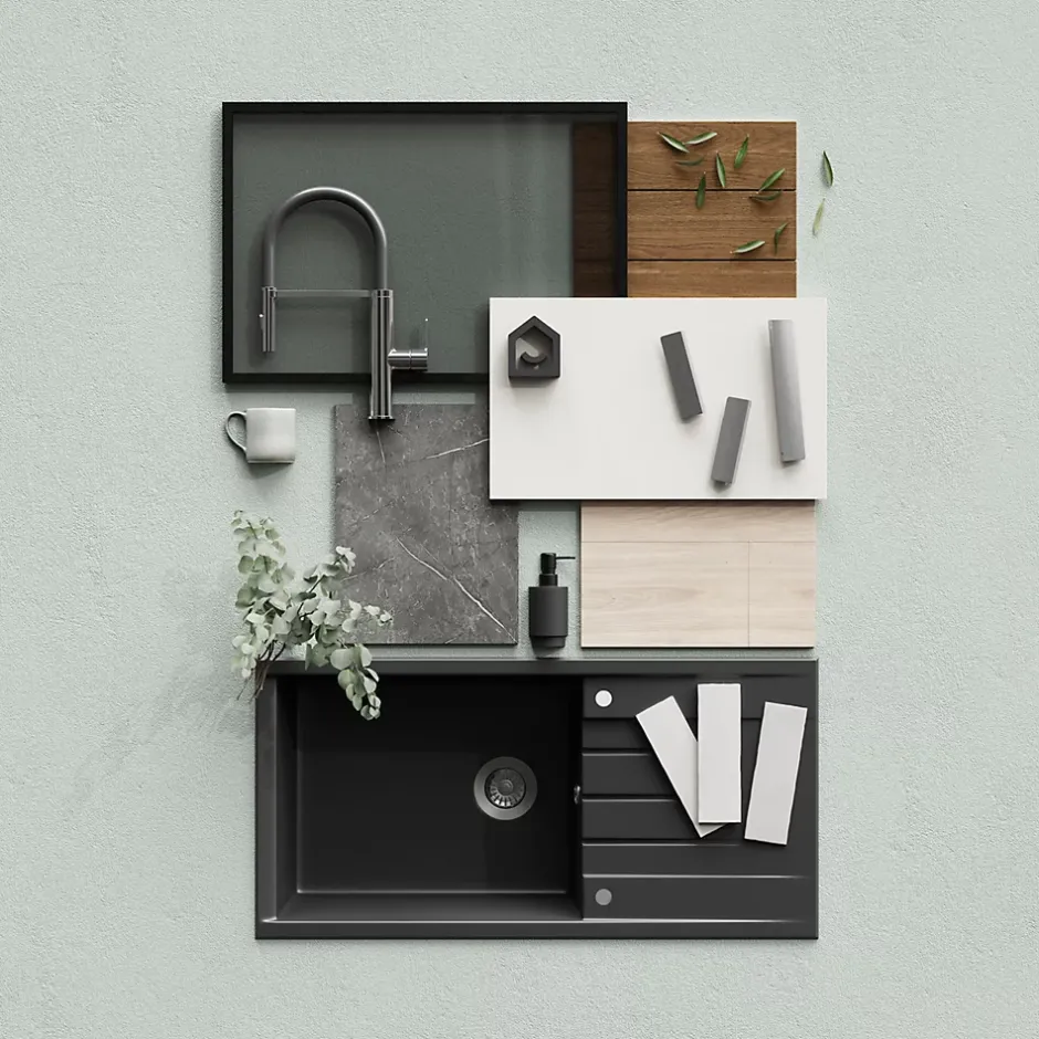 GoodHome Plan de travail compact aspect marbre gris Nepeta L.300 x l.62 x Ép.1,2 cm