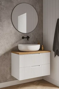 Furnidea Plan de travail en bois chêne massif naturel 50 cm pour meuble de salle de bain* Plan De Travail Salle De Bains