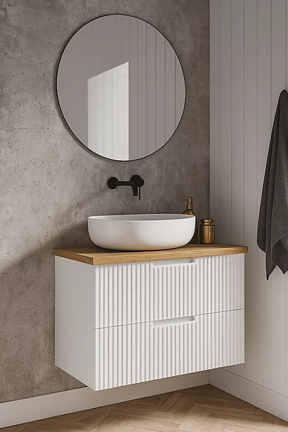 Furnidea Plan de travail en bois chêne massif naturel 50 cm pour meuble de salle de bain* Plan De Travail Salle De Bains