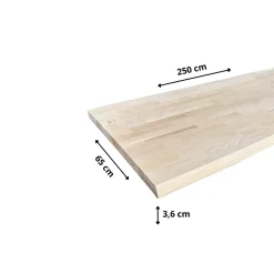 Wood&Sens Plan de travail Hêtre massif bord naturel L.250 x l.65 cm, Ep.36 mm* Plan De Travail Buanderie