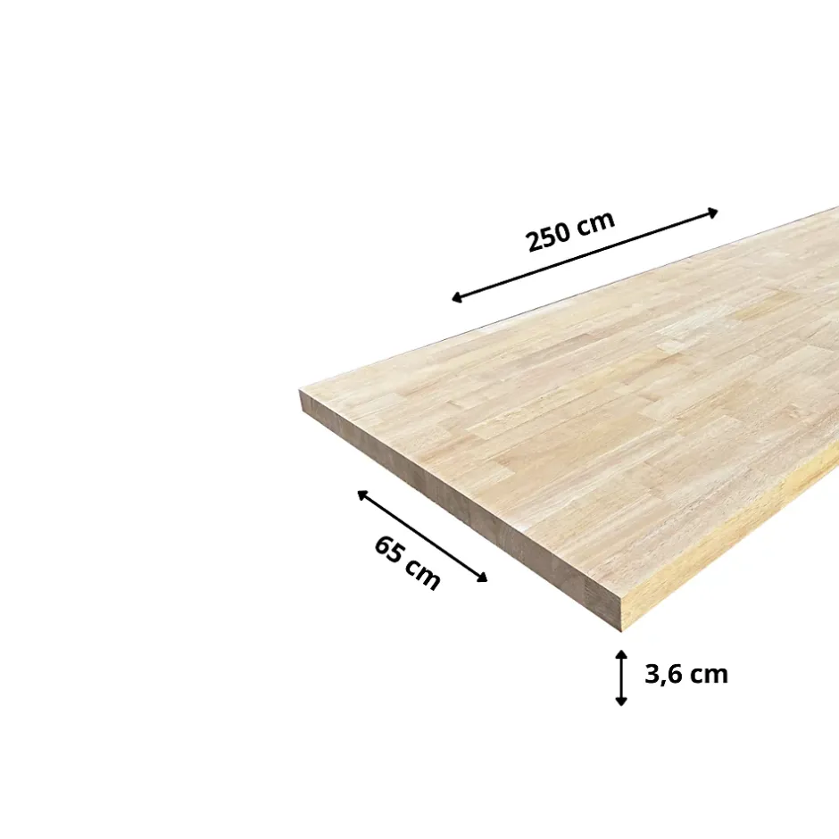 Wood&Sens Plan de travail Hévéa Massif Lamellé Collé Abouté, L.250 cm x l.65 cm, Ep.36 mm* Plan De Travail Buanderie