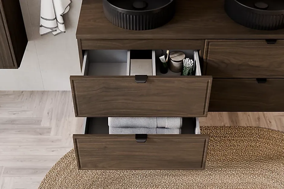 Furnidea Plan de travail pour meuble de salle de bain TERRA VILLA coloris noyer foncé 120 cm* Plan De Travail Salle De Bains