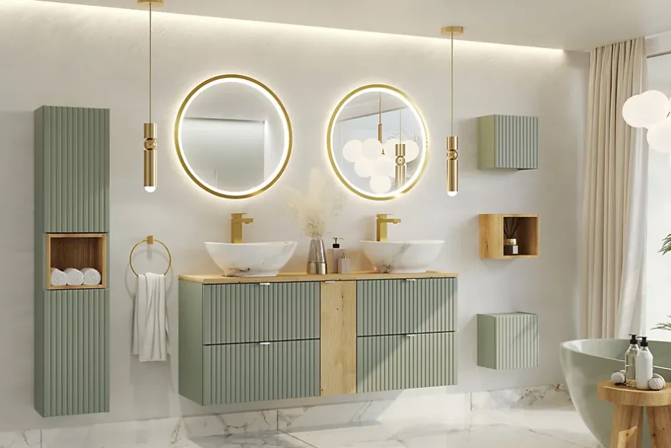 Furnidea Plan de travail pour meuble de salle de bain LINE REED GREEN vert SAUGE 60 cm* Plan De Travail Salle De Bains