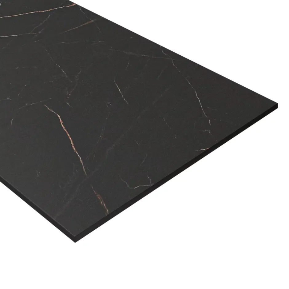 GoodHome Plan de travail réversible compact 1 face aspect marbre noir / 1 face noir mat Nepeta L.300 x l.62 x Ép.1,2 cm