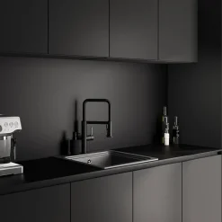 GoodHome Plan de travail réversible compact 1 face aspect marbre noir / 1 face noir mat Nepeta L.300 x l.62 x Ép.1,2 cm