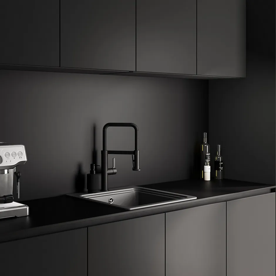 GoodHome Plan de travail réversible compact 1 face aspect marbre noir / 1 face noir mat Nepeta L.300 x l.62 x Ép.1,2 cm