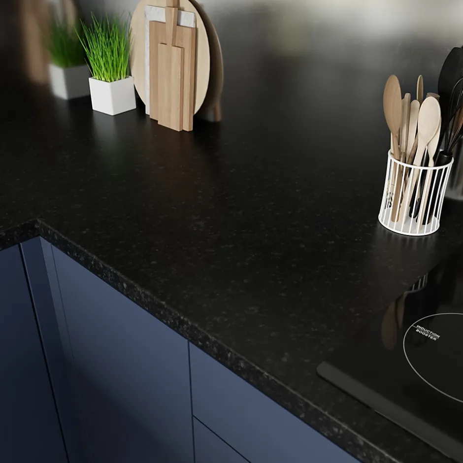 GoodHome Plan de travail stratifié effet granit noir L.300 x l.62 x ép.3,8 cm, Kabsa