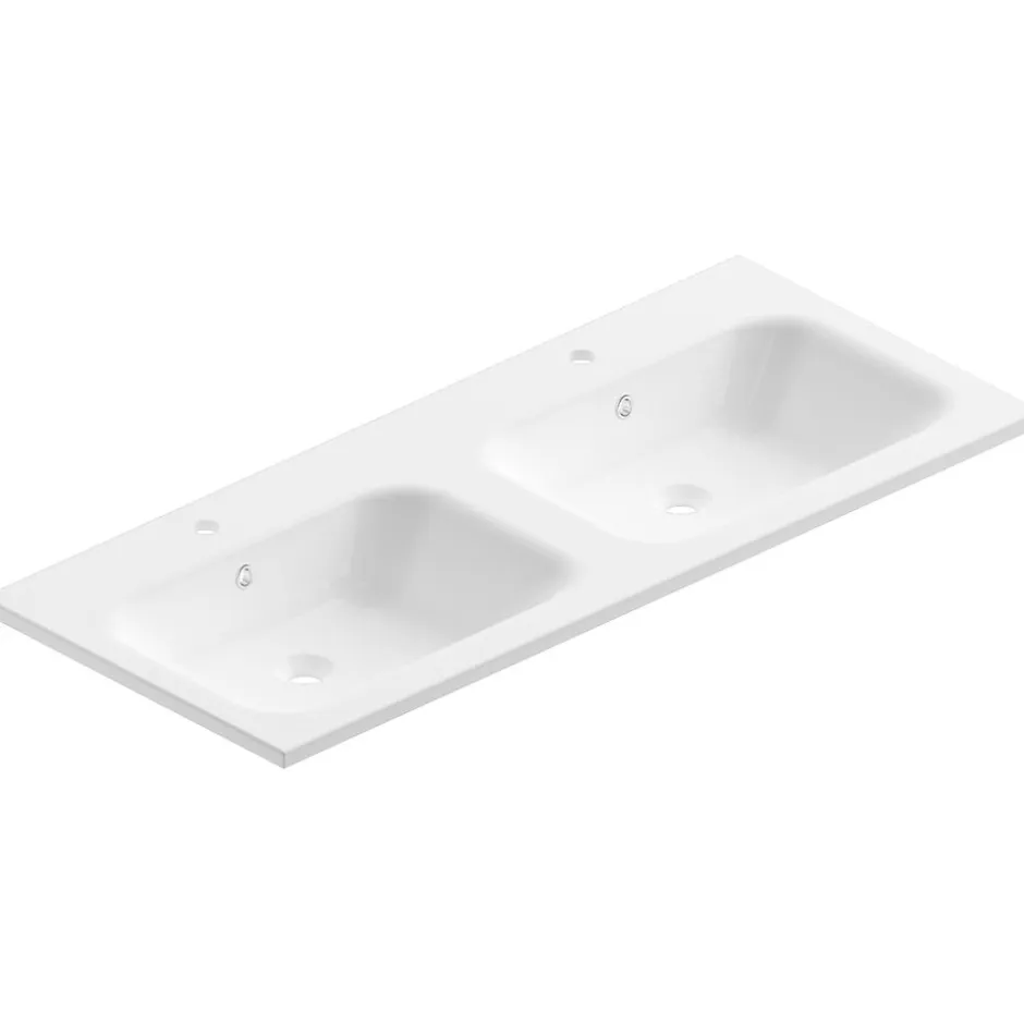 Ipiemme SRL Plan double vasque blanc brillant en résine l.120 cm, Pura+* Plan Double Vasque