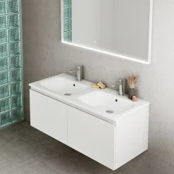 Ipiemme SRL Plan double vasque blanc brillant en résine l.120 cm, Pura+* Plan Double Vasque