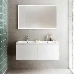 Ipiemme SRL Plan double vasque blanc brillant en résine l.120 cm, Pura+* Plan Double Vasque