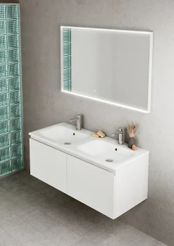 Ipiemme SRL Plan double vasque blanc brillant en résine l.120 cm, Pura+* Plan Double Vasque
