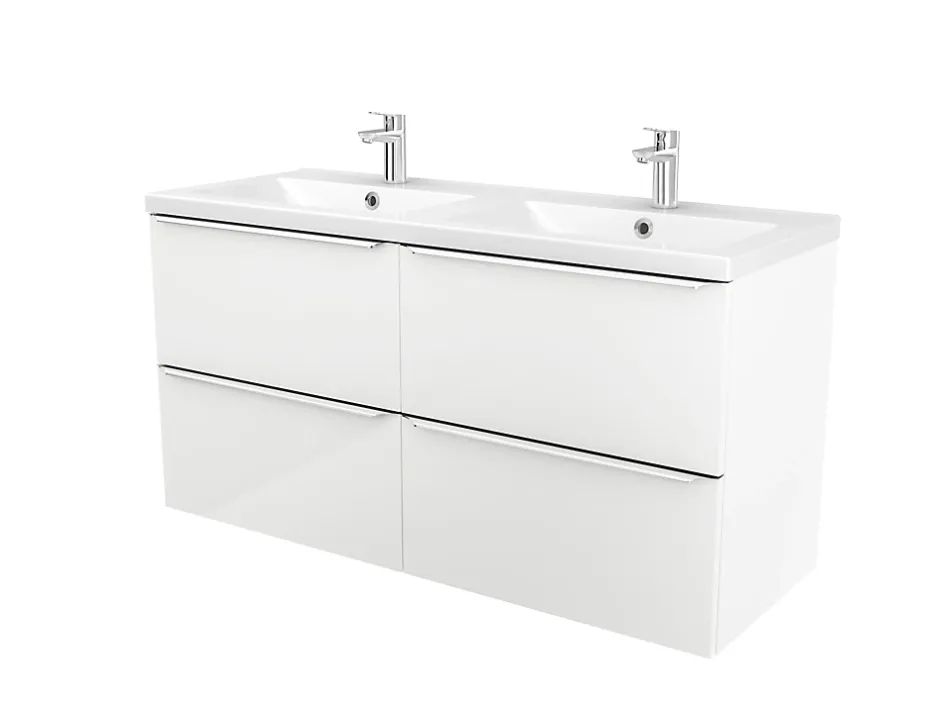 GoodHome Plan double vasque blanc en céramique l.120 cm Nira