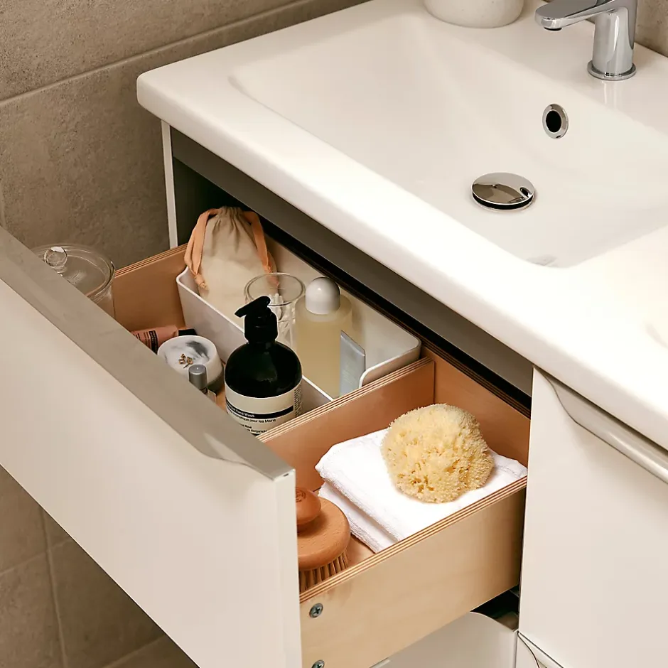 GoodHome Plan double vasque blanc en céramique l.120 cm Nira