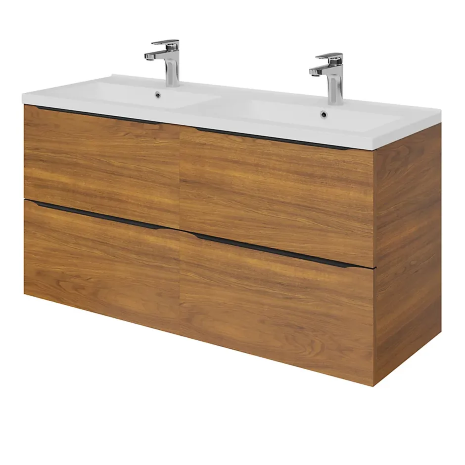 GoodHome Plan double vasque blanc en céramique l.120 cm Nira