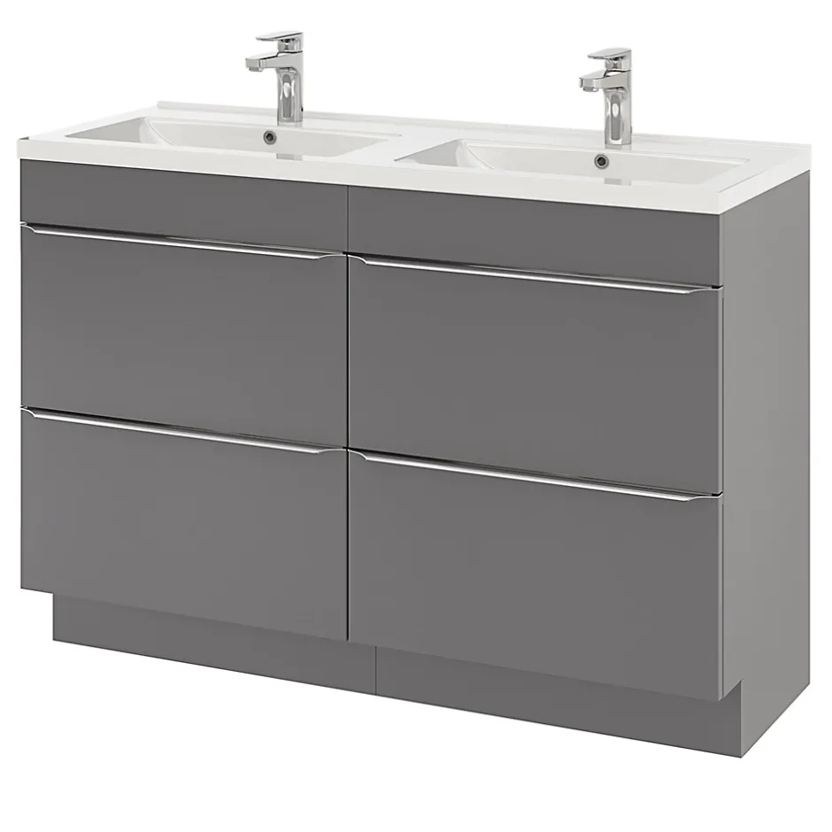 GoodHome Plan double vasque blanc en céramique l.120 cm Nira