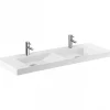 Sanindusa Plan double vasque céramique traditionnelle rectangle fixation murale ou à poser sur plan 120x43 Vista blanc