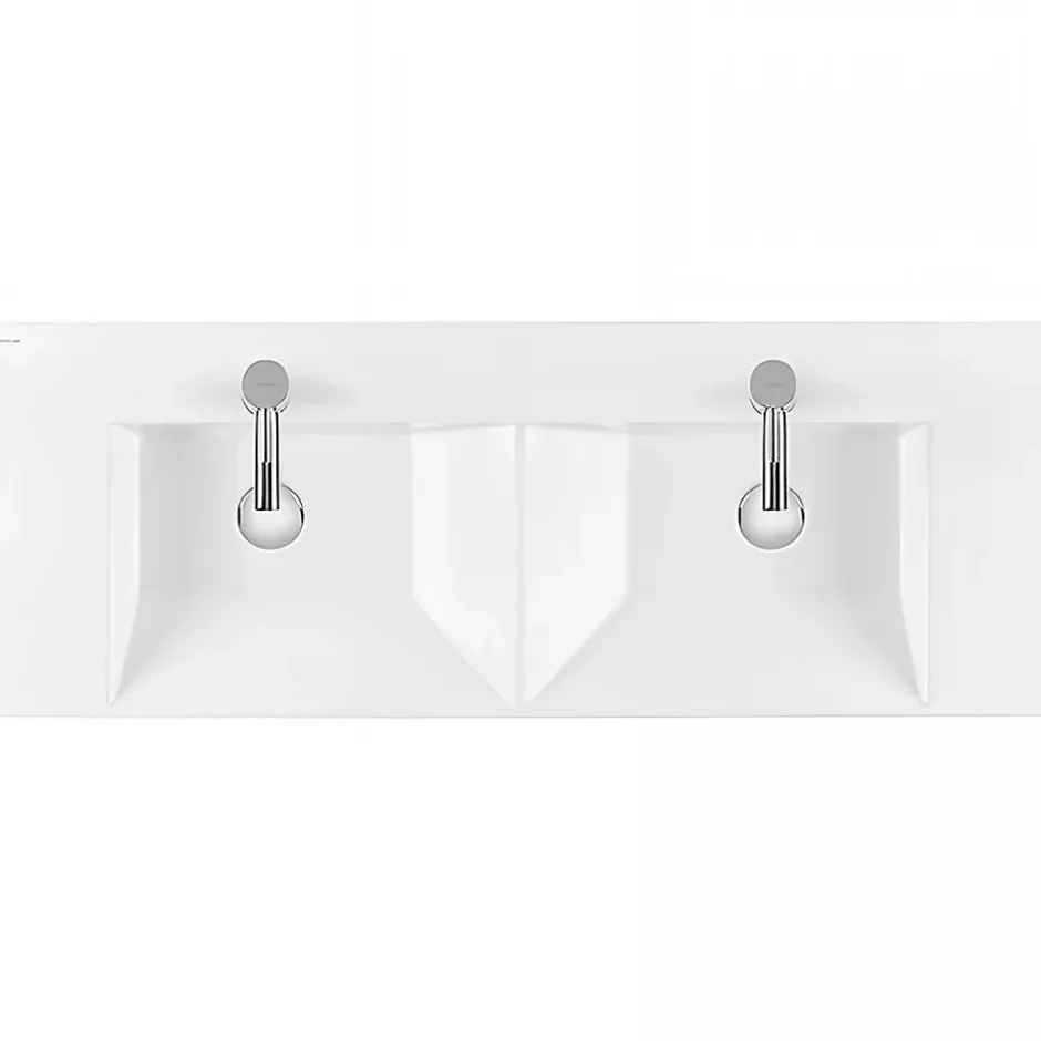 Sanindusa Plan double vasque céramique traditionnelle rectangle fixation murale ou à poser sur plan 120x43 Vista blanc