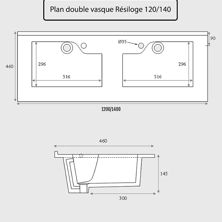 Cuisibane Plan double vasque design 120 cm RESILOGE* Plan Double Vasque