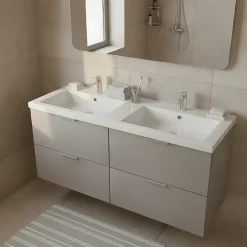 Cooke & Lewis Plan double vasque en résine blanc Belice 140 cm