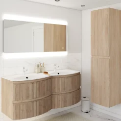 Plan double vasque en résine blanc Vague 138 cm* Plan Double Vasque