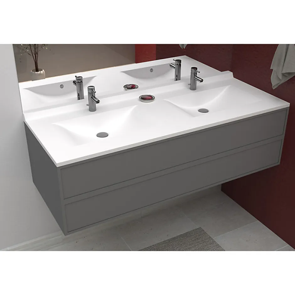 Cuisibane Plan double vasque en résine de synthèse RESIPLAN - 120 cm