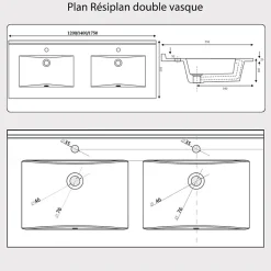 Cuisibane Plan double vasque en résine de synthèse RESIPLAN - 120 cm