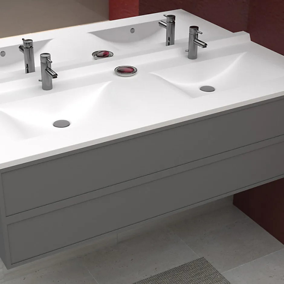 Cuisibane Plan double vasque en résine de synthèse RESIPLAN - 140 cm* Plan Double Vasque