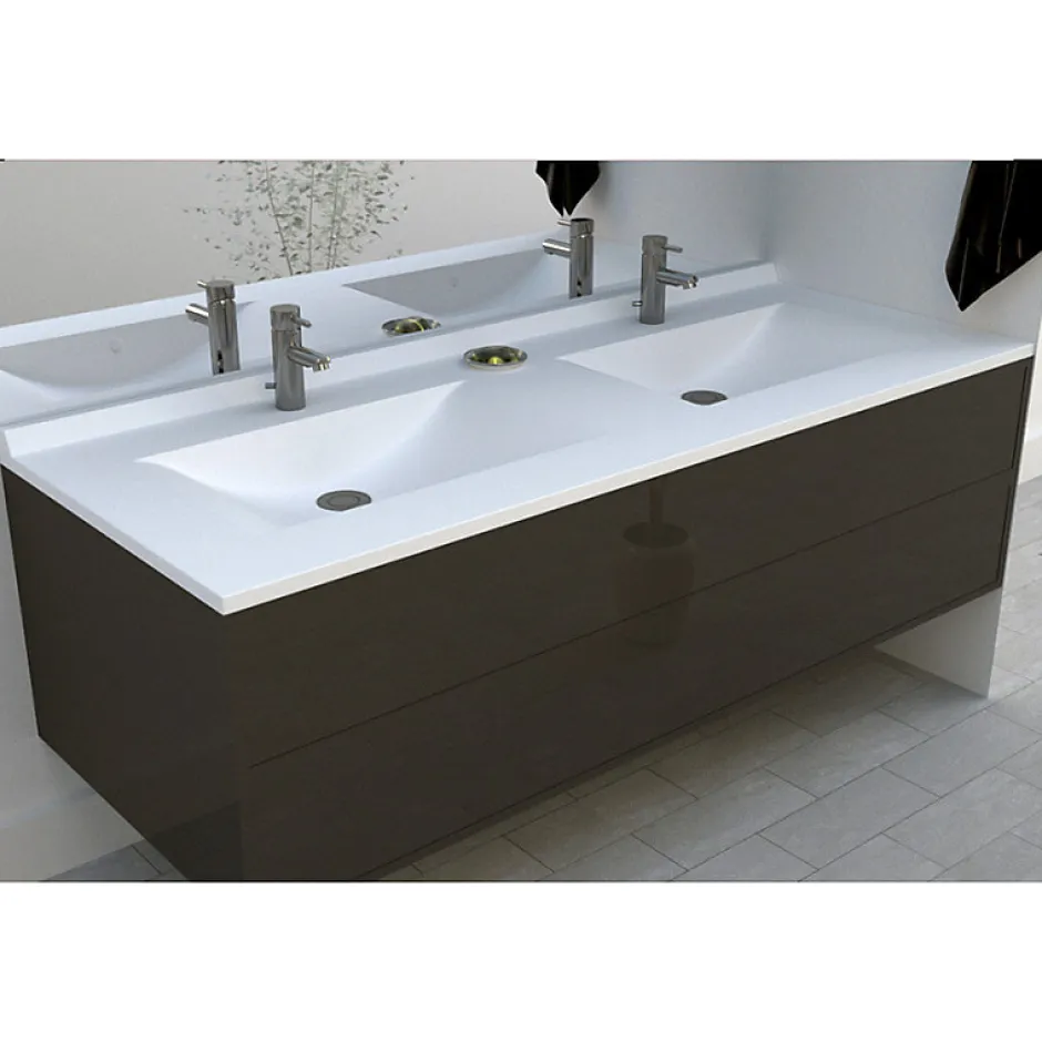 Cuisibane Plan double vasque en résine de synthèse RESIPLAN - 140 cm* Plan Double Vasque