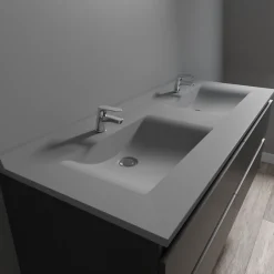 Cuisibane Plan double vasque en résine de synthèse gris RESIPLAN - 140 cm