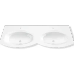 Plan double vasque en verre blanc 138 cm Vague* Plan Double Vasque