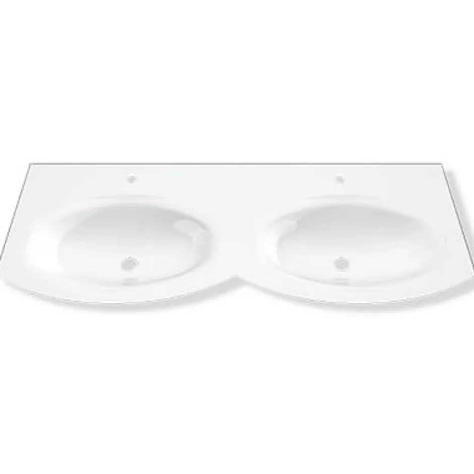 Plan double vasque en verre blanc 138 cm Vague* Plan Double Vasque